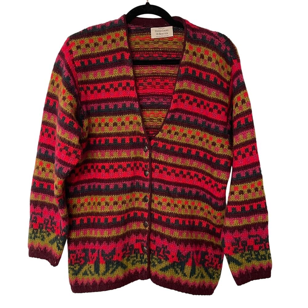 United Colors of Benetton Mohair Cardigan Italy VNeck 48 Stripes XL